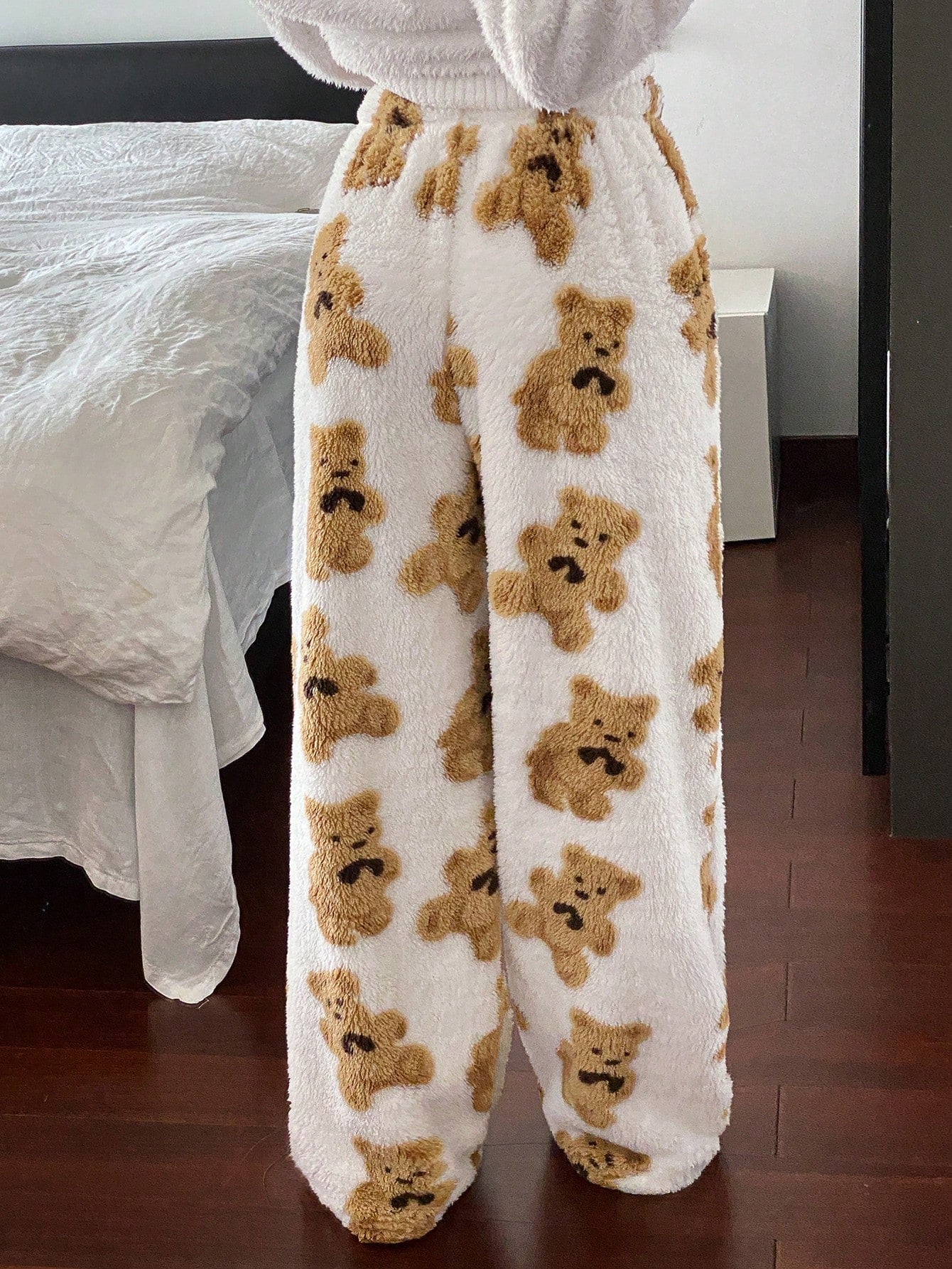 DAZY Plush Bear Print All Over Graphic Straight Leg Pajama Pants
