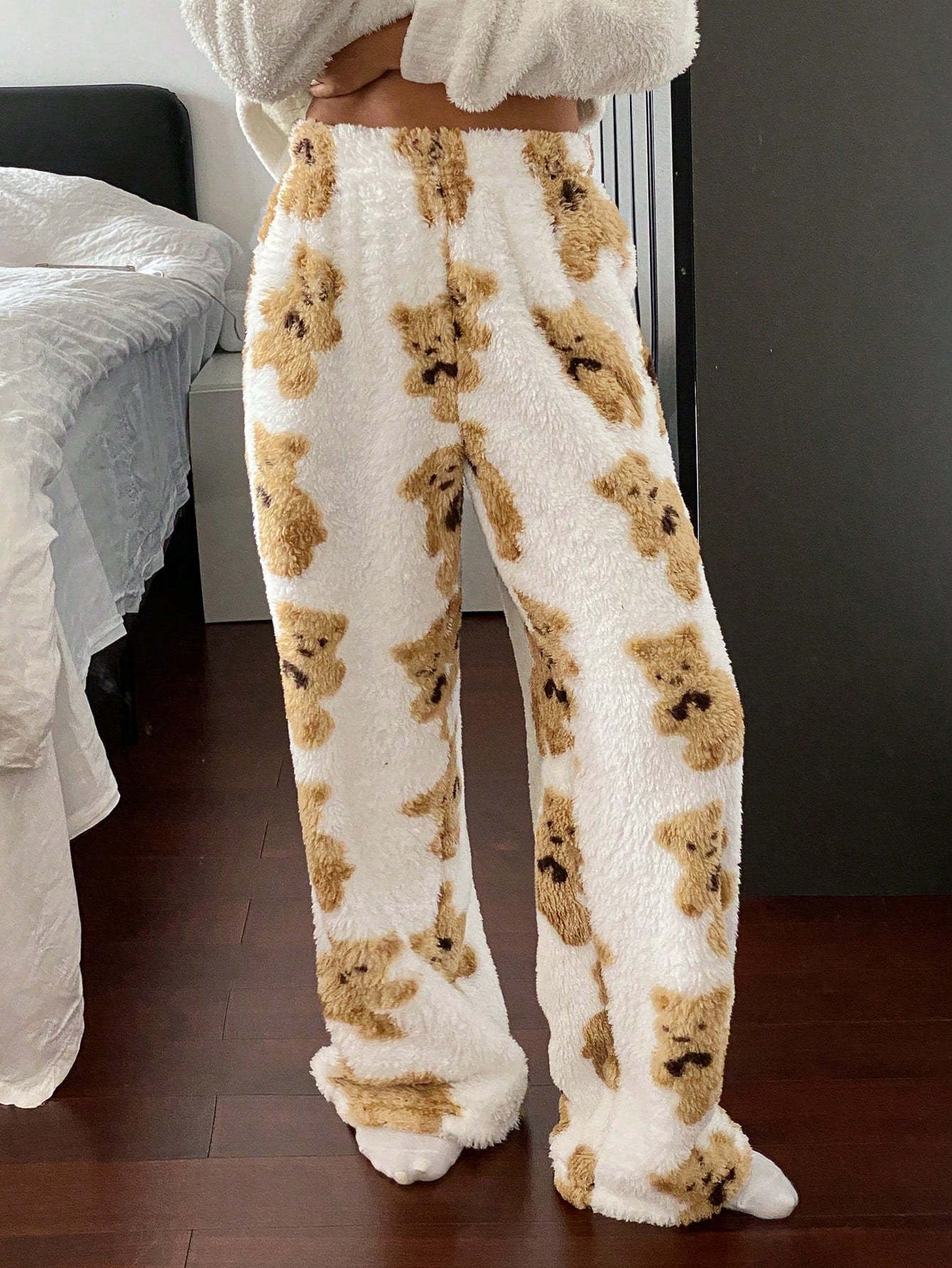 DAZY Plush Bear Print All Over Graphic Straight Leg Pajama Pants