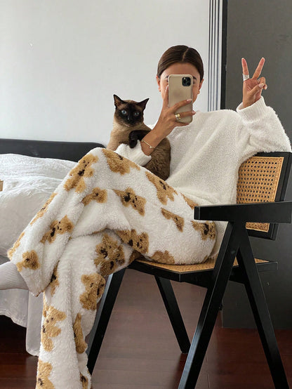 DAZY Plush Bear Print All Over Graphic Straight Leg Pajama Pants