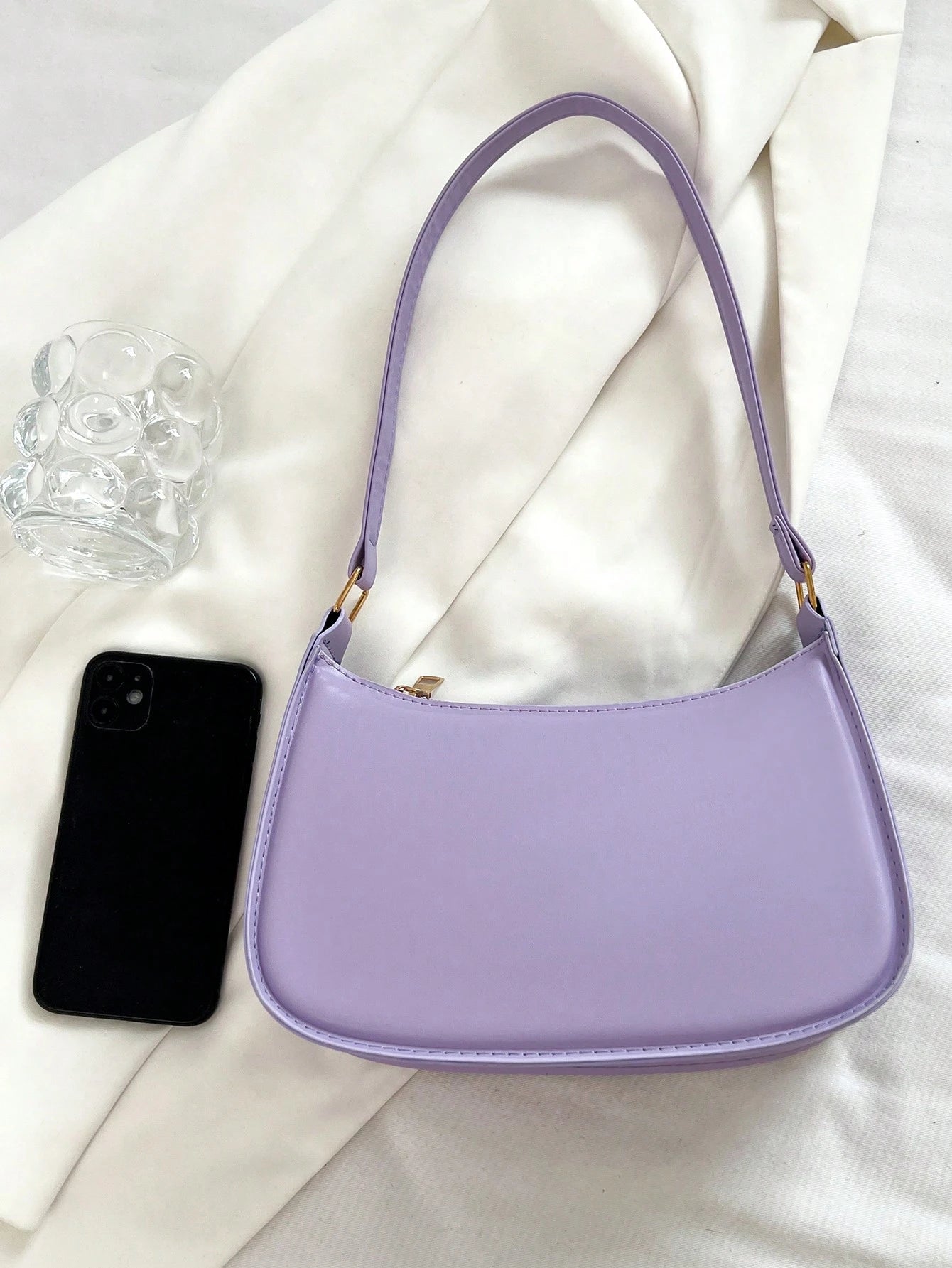 Solid Color Minimalist & Elegant Embossed Shoulder Bag