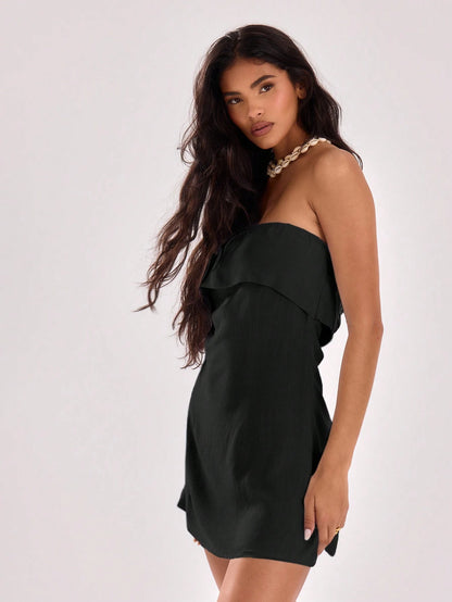 MUSERA Strapless Neck Seam Detail Swing Dress Spring Summer Vacation Wedding Guest Occasion Birthday Prom Ibiza Beach Holiday Fall Night Out Elegant