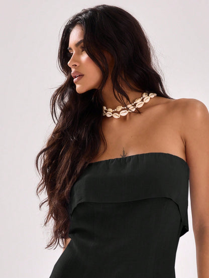 MUSERA Strapless Neck Seam Detail Swing Dress Spring Summer Vacation Wedding Guest Occasion Birthday Prom Ibiza Beach Holiday Fall Night Out Elegant