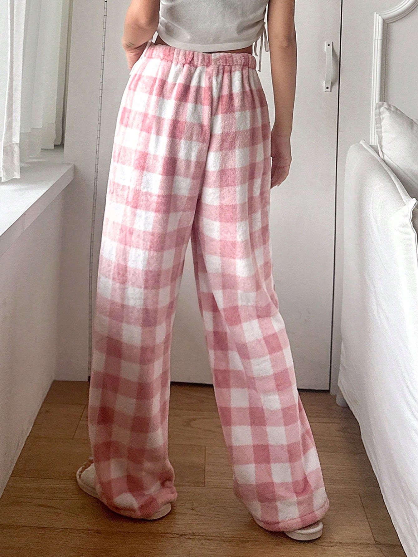 DAZY Plaid Pattern Fleece Straight Leg Loungewear Pants