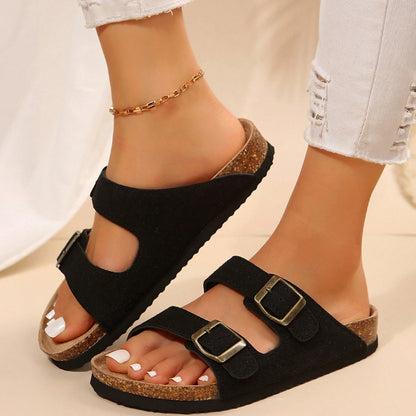 Women's Comfort Straps Adjustable Buckle Slip On Sandals Slide Cork Footbed Sandals