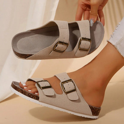 Women's Comfort Straps Adjustable Buckle Slip On Sandals Slide Cork Footbed Sandals