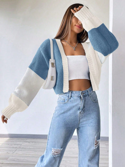 Flirla Colorblock Drop Shoulder Duster Cardigan,Long Sleeve Tops Fall Winter Cloth For Women