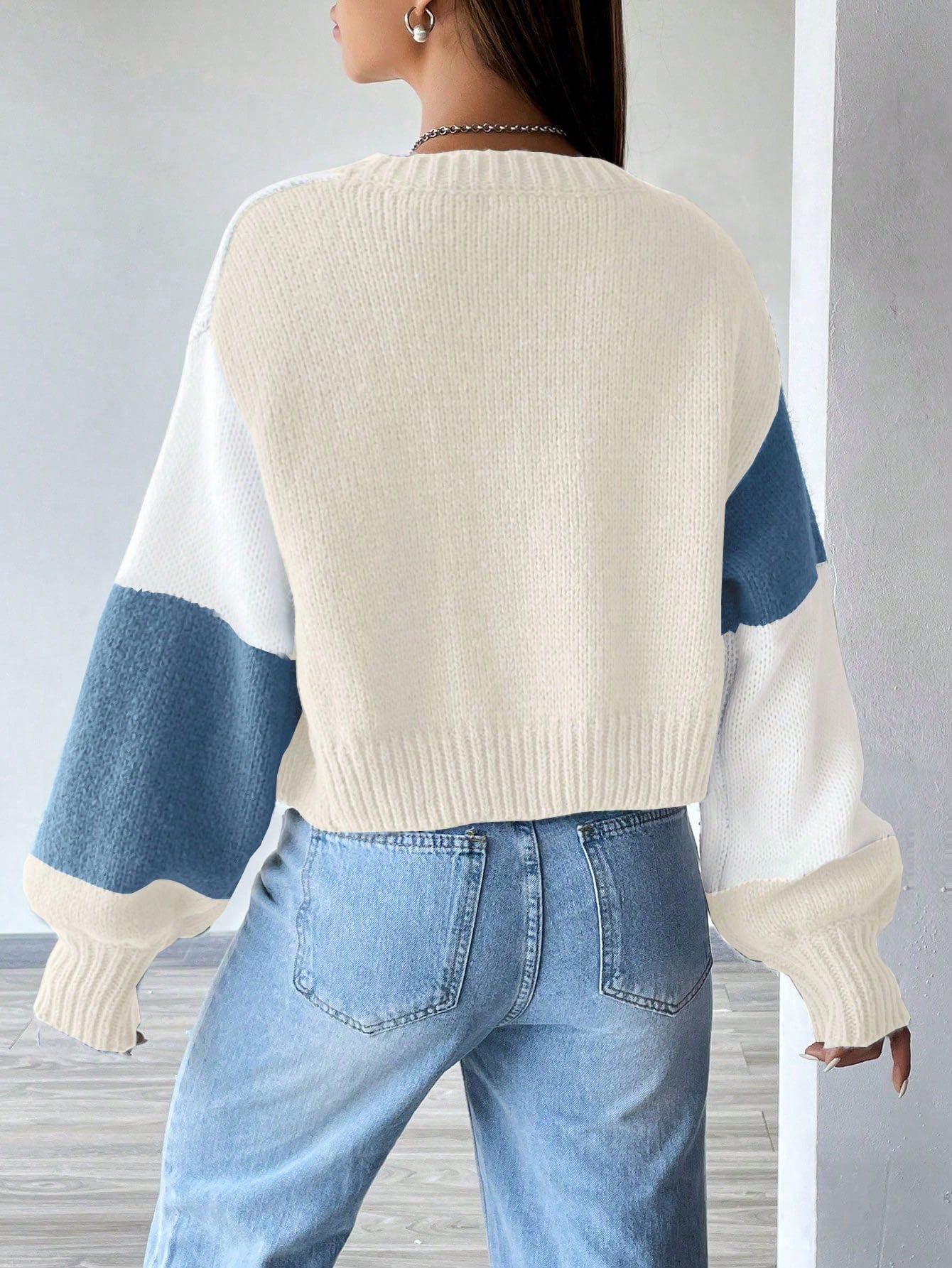 Flirla Colorblock Drop Shoulder Duster Cardigan,Long Sleeve Tops Fall Winter Cloth For Women