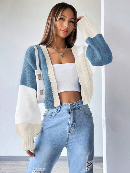 Flirla Colorblock Drop Shoulder Duster Cardigan,Long Sleeve Tops Fall Winter Cloth For Women