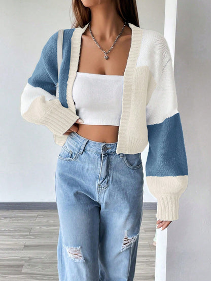 Flirla Colorblock Drop Shoulder Duster Cardigan,Long Sleeve Tops Fall Winter Cloth For Women