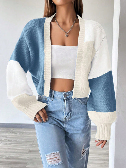 Flirla Colorblock Drop Shoulder Duster Cardigan,Long Sleeve Tops Fall Winter Cloth For Women