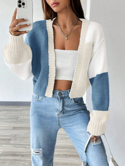 Flirla Colorblock Drop Shoulder Duster Cardigan,Long Sleeve Tops Fall Winter Cloth For Women