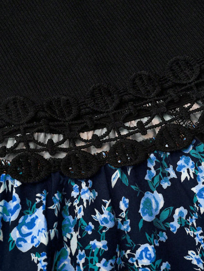 SHEIN LUNE Women's Floral Print Patchwork Slip Dress, Casual Vacation Style