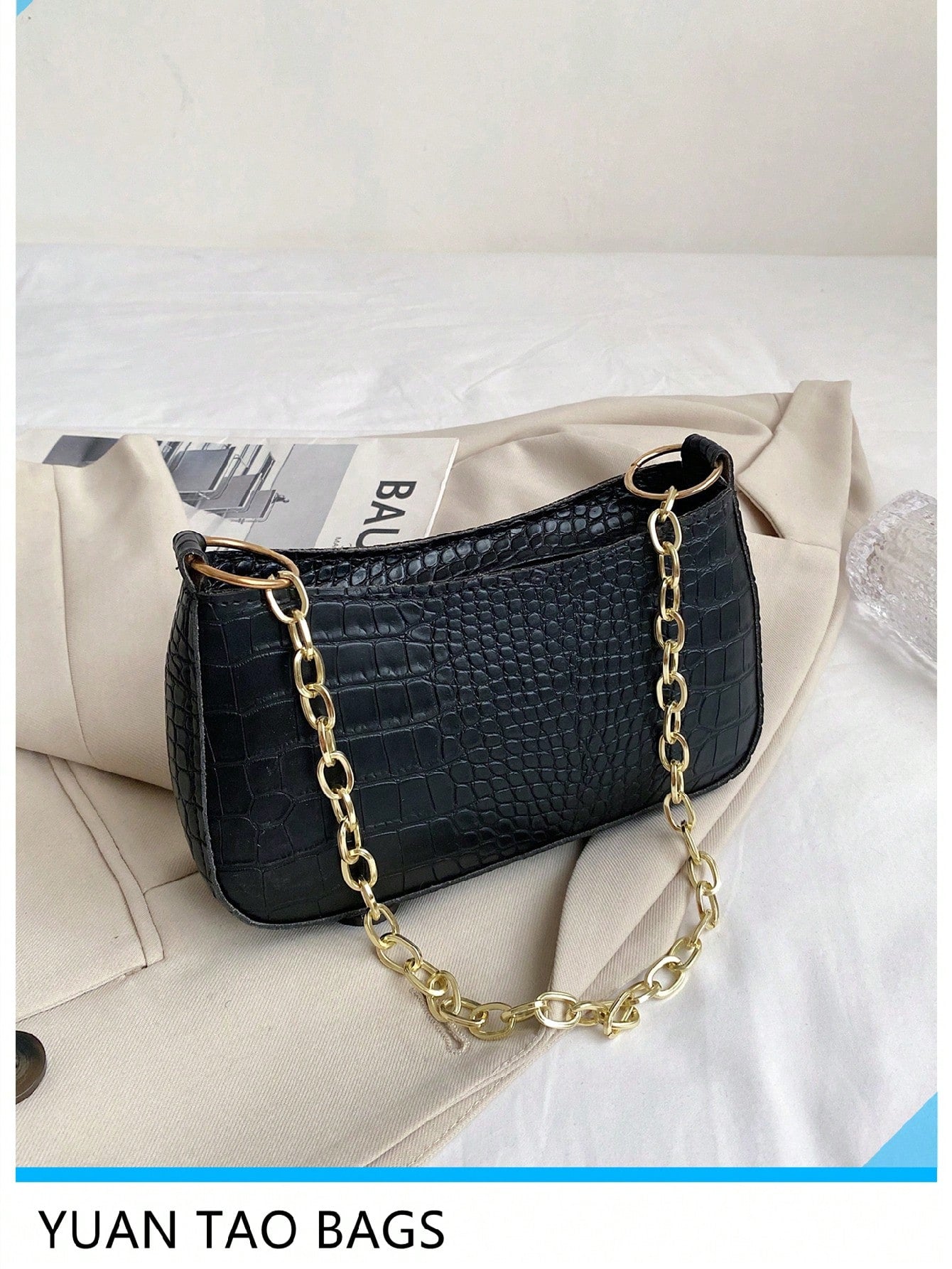 Lightweight,Business Casual Mini Crocodile Embossed Chain Bag For Teen Girls Women College Students,Rookies & White-Collar Workers Perfect For Office,College,Work ,Business,Commute,Outdoors, Travel, Outings, Animal Print Women Bag