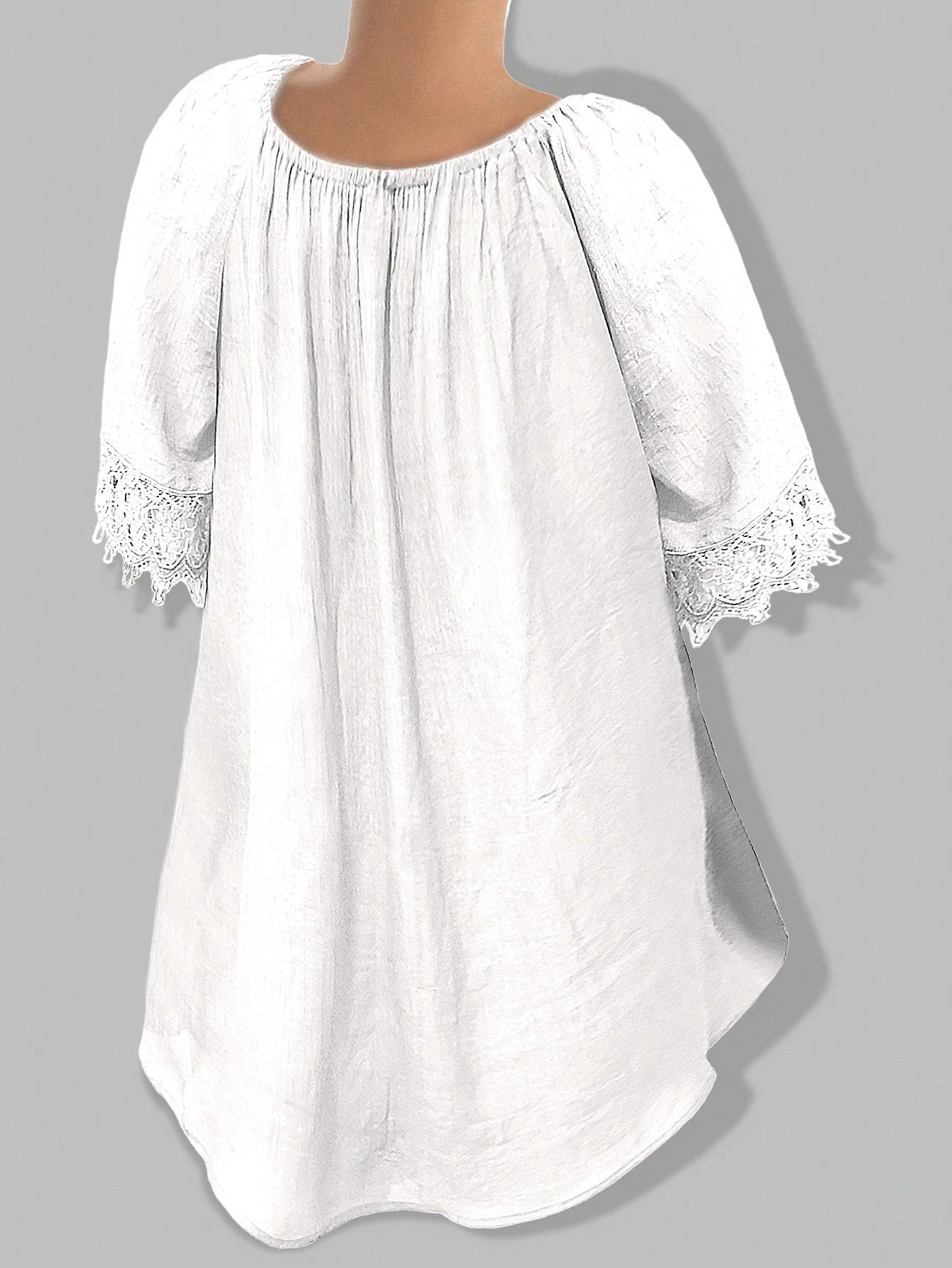 EMERY ROSE Women Plain Short Sleeve Ruffle Detail Casual Blouse, Everyday Wear