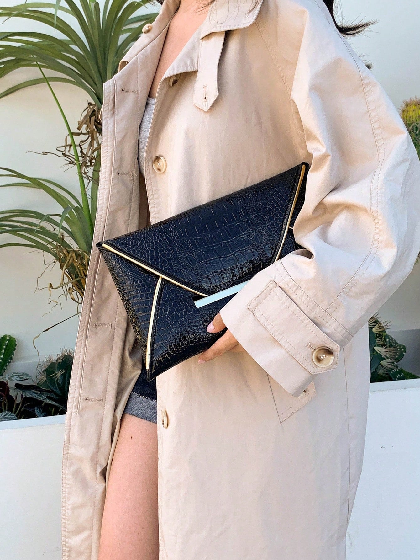 Crocodile Print, Snake Print, Solid Color, Minimalist, Fashionable, Casual PU Clutch, Envelope Bag, Fashionable Clutch Bags For Woman