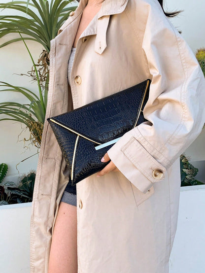 Crocodile Print, Snake Print, Solid Color, Minimalist, Fashionable, Casual PU Clutch, Envelope Bag, Fashionable Clutch Bags For Woman