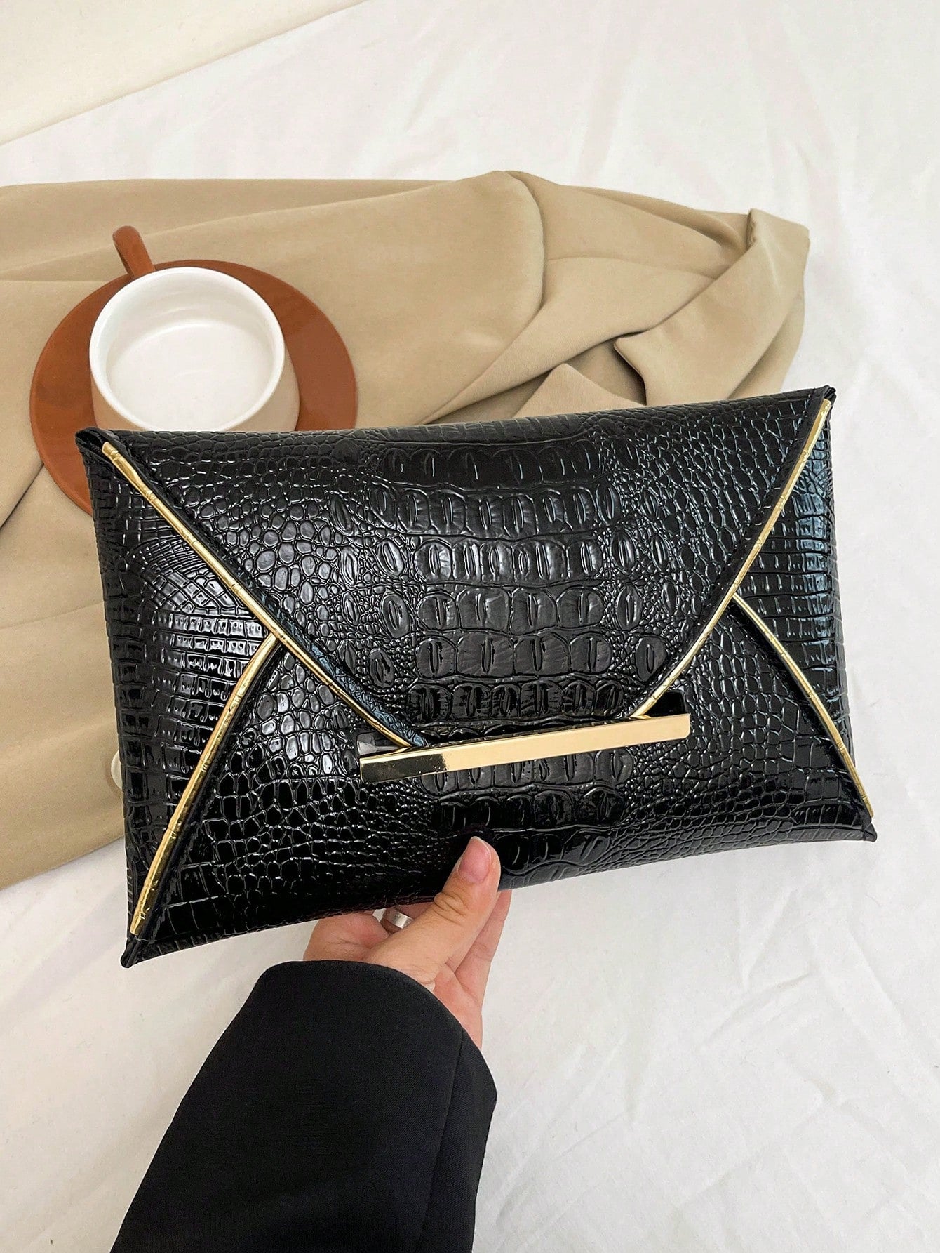 Crocodile Print, Snake Print, Solid Color, Minimalist, Fashionable, Casual PU Clutch, Envelope Bag, Fashionable Clutch Bags For Woman