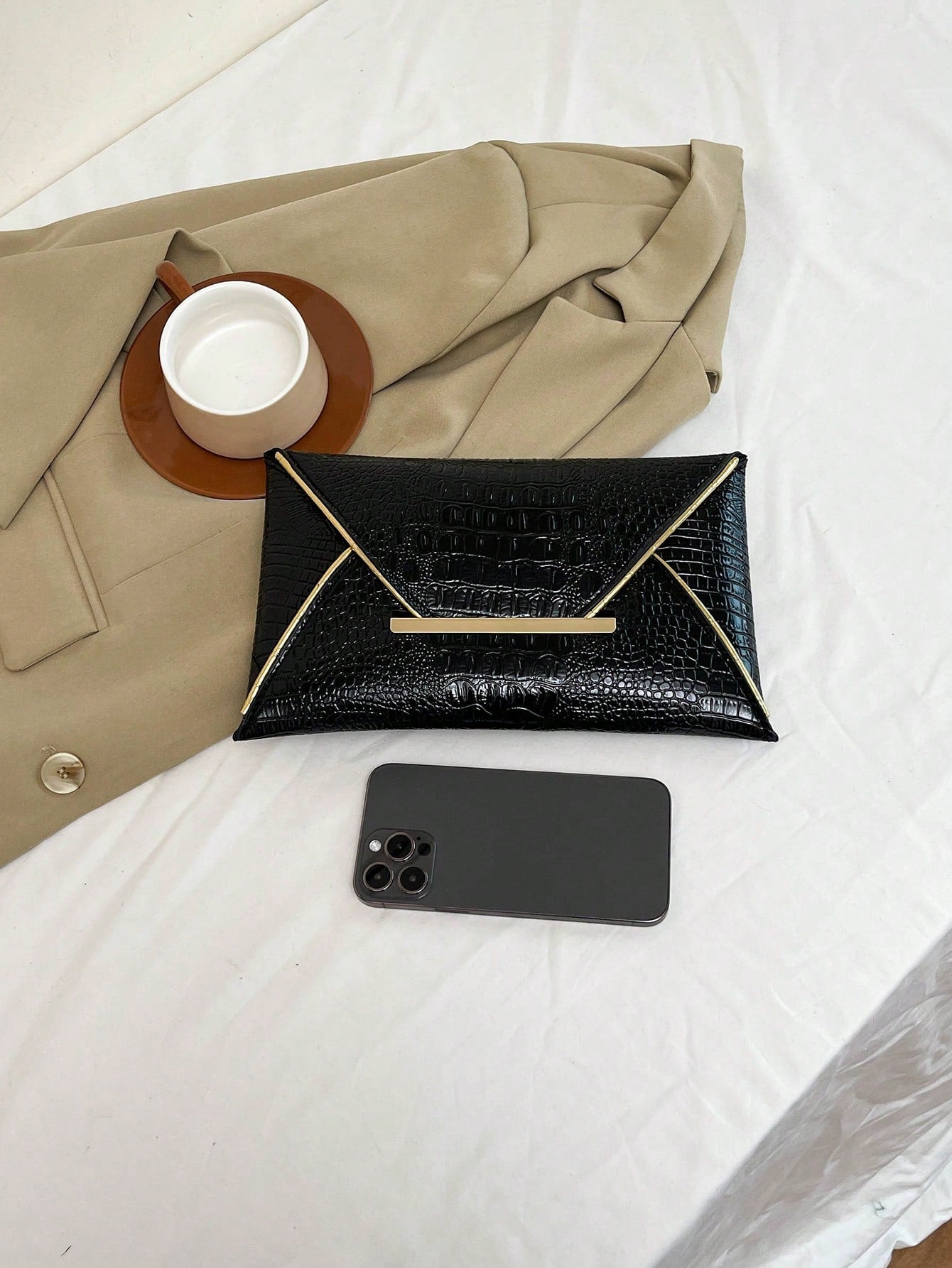 Crocodile Print, Snake Print, Solid Color, Minimalist, Fashionable, Casual PU Clutch, Envelope Bag, Fashionable Clutch Bags For Woman