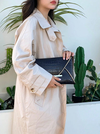 Crocodile Print, Snake Print, Solid Color, Minimalist, Fashionable, Casual PU Clutch, Envelope Bag, Fashionable Clutch Bags For Woman