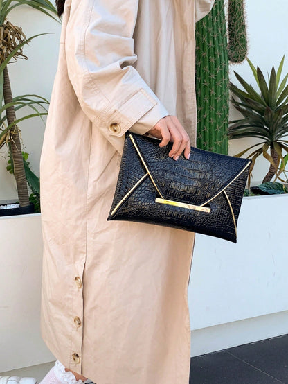 Crocodile Print, Snake Print, Solid Color, Minimalist, Fashionable, Casual PU Clutch, Envelope Bag, Fashionable Clutch Bags For Woman