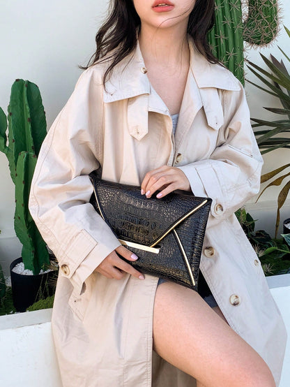 Crocodile Print, Snake Print, Solid Color, Minimalist, Fashionable, Casual PU Clutch, Envelope Bag, Fashionable Clutch Bags For Woman