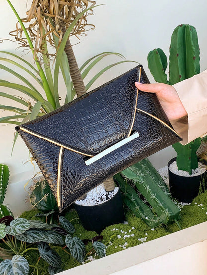 Crocodile Print, Snake Print, Solid Color, Minimalist, Fashionable, Casual PU Clutch, Envelope Bag, Fashionable Clutch Bags For Woman
