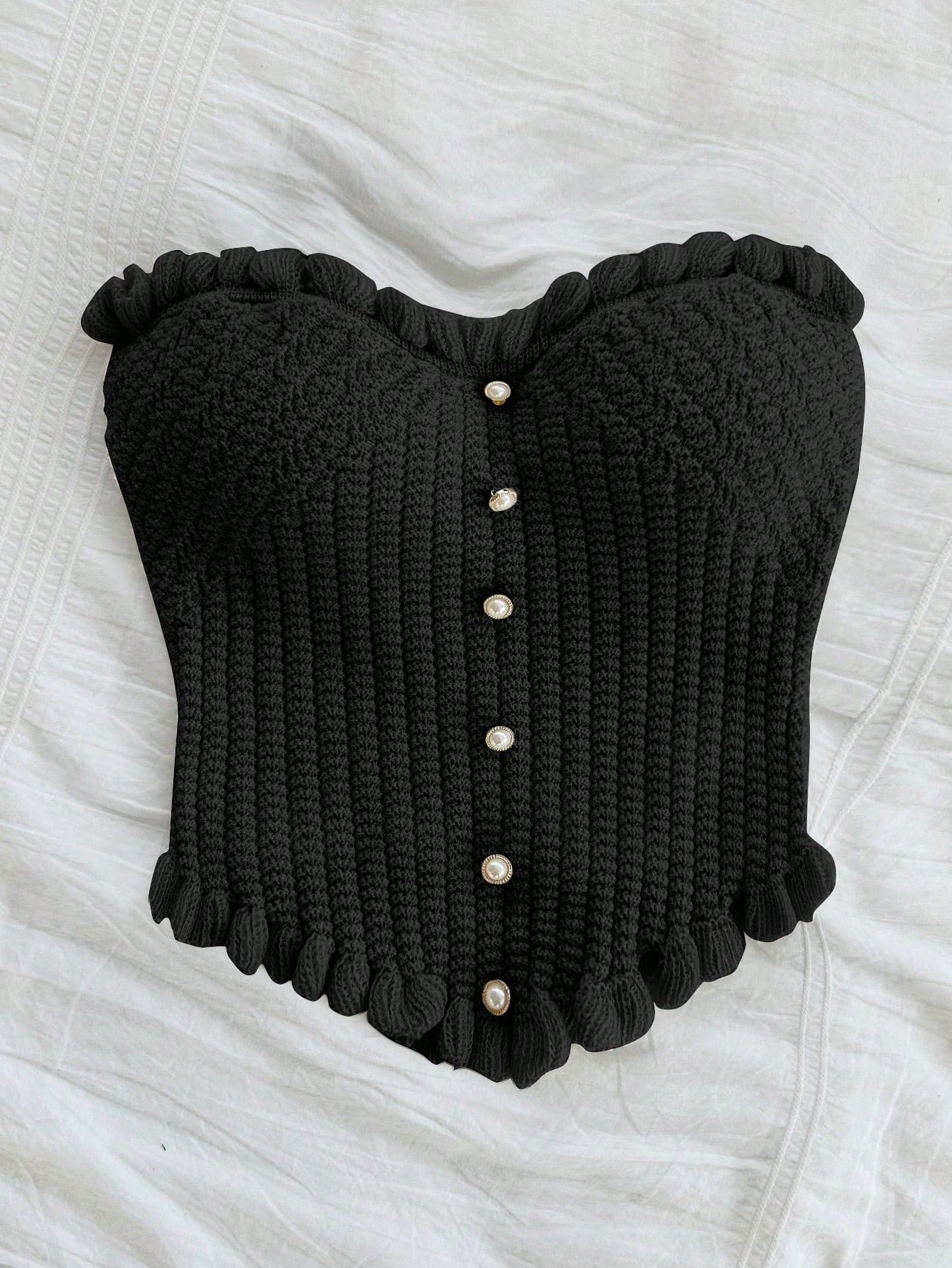 Soleia Women's Button Decor Fashion Casual Ruffle Hem Knitted Camisole Top,Going Out Top