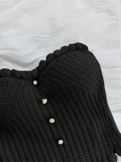 Soleia Women's Button Decor Fashion Casual Ruffle Hem Knitted Camisole Top,Going Out Top