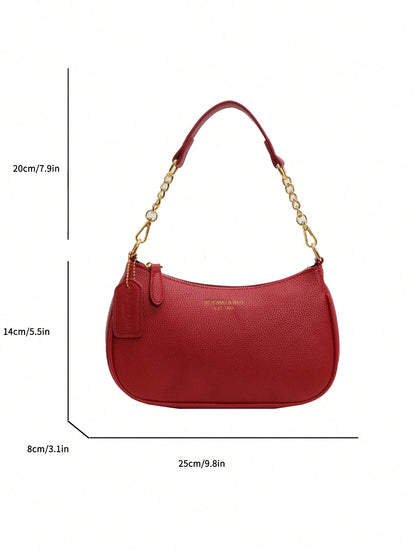 1pc Solid Color PU Leather Shoulder Bag For Women, Versatile Crossbody Bag For Commuting, Adjustable Shoulder Strap