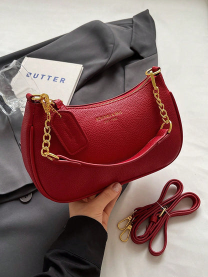 1pc Solid Color PU Leather Shoulder Bag For Women, Versatile Crossbody Bag For Commuting, Adjustable Shoulder Strap
