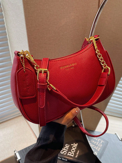 1pc Solid Color PU Leather Shoulder Bag For Women, Versatile Crossbody Bag For Commuting, Adjustable Shoulder Strap