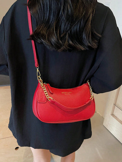 1pc Solid Color PU Leather Shoulder Bag For Women, Versatile Crossbody Bag For Commuting, Adjustable Shoulder Strap