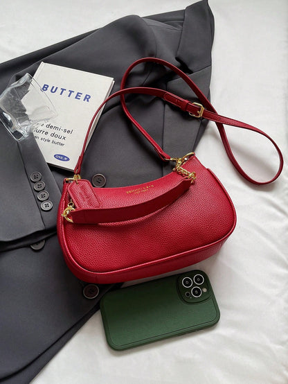 1pc Solid Color PU Leather Shoulder Bag For Women, Versatile Crossbody Bag For Commuting, Adjustable Shoulder Strap