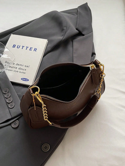 1pc Solid Color PU Leather Shoulder Bag For Women, Versatile Crossbody Bag For Commuting, Adjustable Shoulder Strap