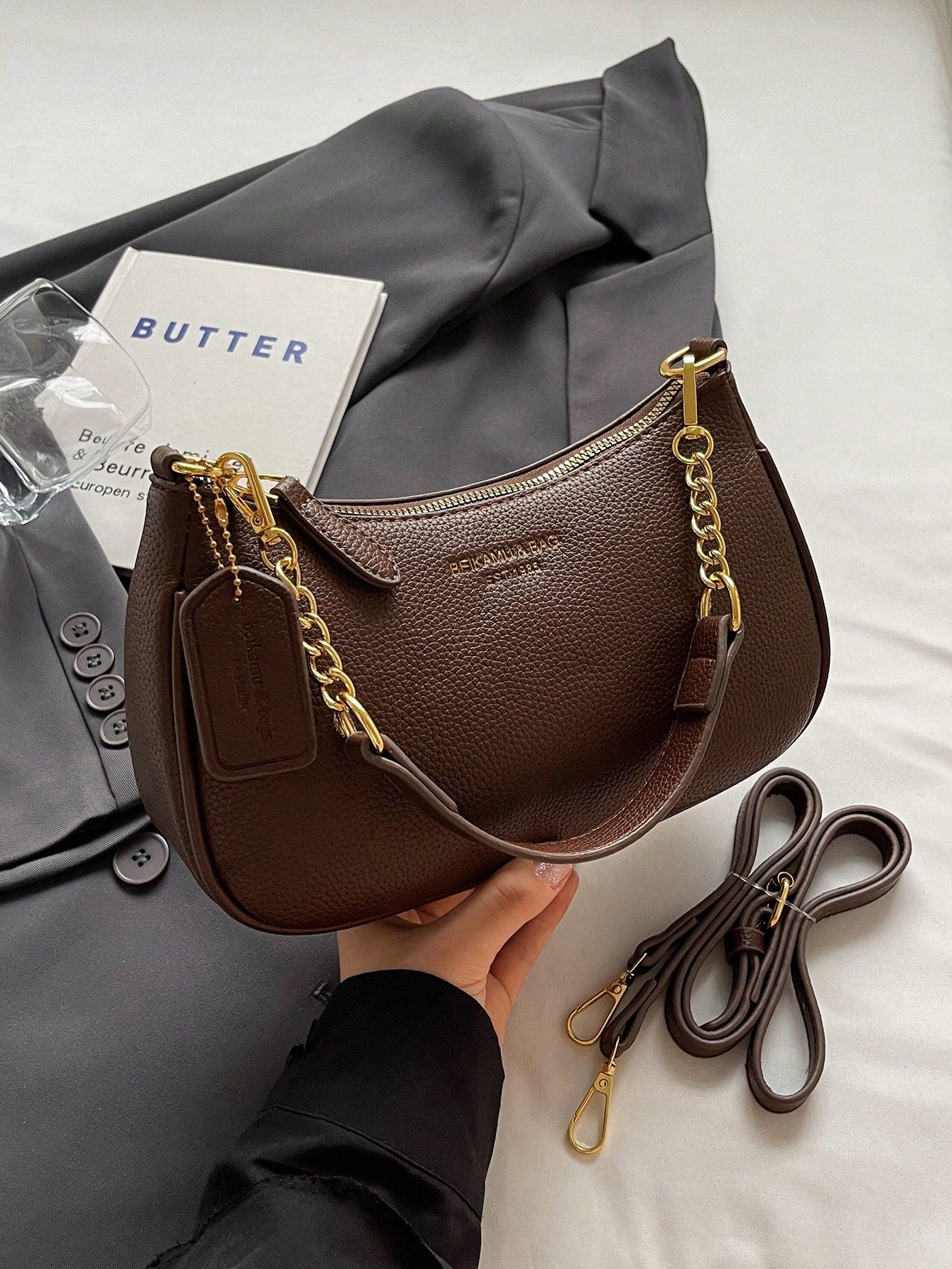 1pc Solid Color PU Leather Shoulder Bag For Women, Versatile Crossbody Bag For Commuting, Adjustable Shoulder Strap