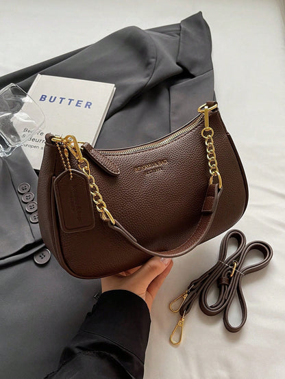 1pc Solid Color PU Leather Shoulder Bag For Women, Versatile Crossbody Bag For Commuting, Adjustable Shoulder Strap