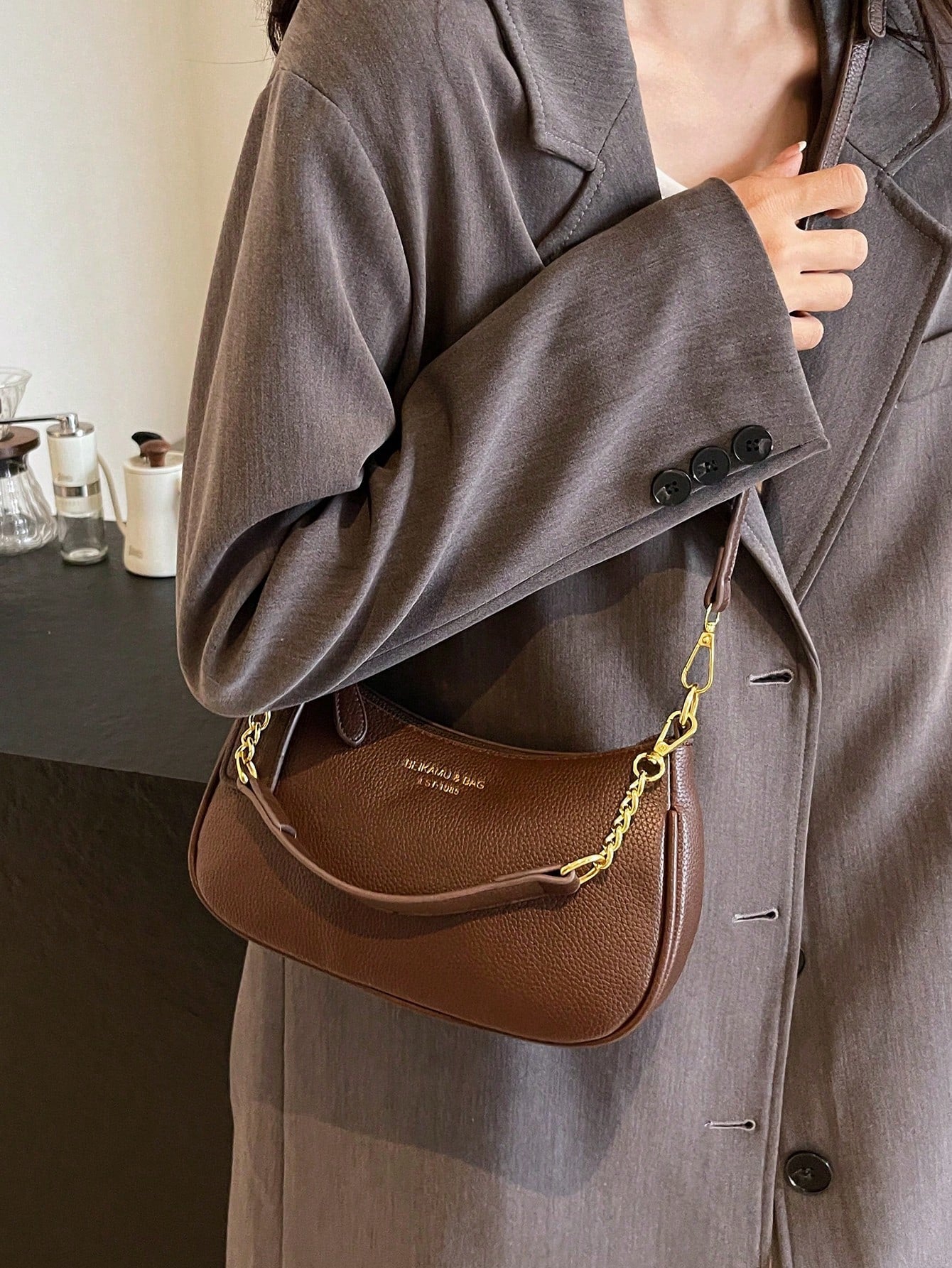 1pc Solid Color PU Leather Shoulder Bag For Women, Versatile Crossbody Bag For Commuting, Adjustable Shoulder Strap