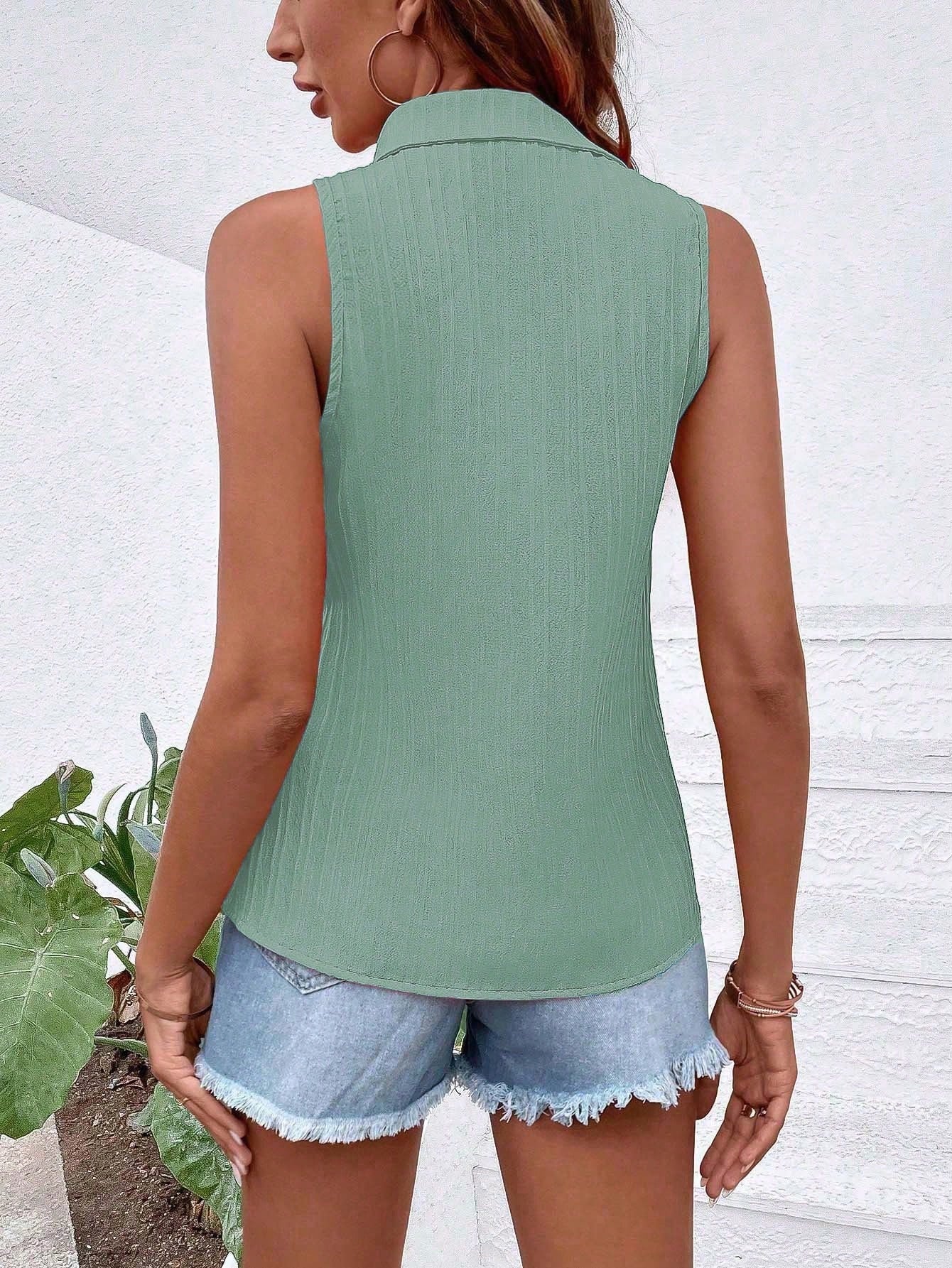 EMERY ROSE Sleeveless Button-Up Minimalist Casual Blouse Women Shirt