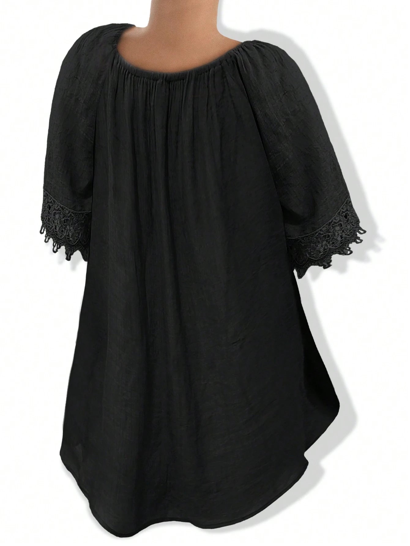 EMERY ROSE Women Plain Short Sleeve Ruffle Detail Casual Blouse, Everyday Wear