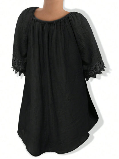 EMERY ROSE Women Plain Short Sleeve Ruffle Detail Casual Blouse, Everyday Wear