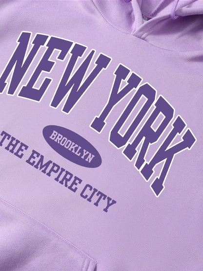 INAWLY Letter Graphic Kangaroo Pocket Drawstring Thermal Lined Hoodie,Long Sleeve Tops