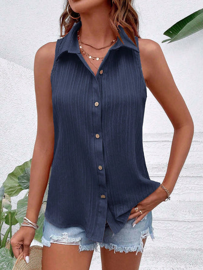 EMERY ROSE Sleeveless Button-Up Minimalist Casual Blouse Women Shirt