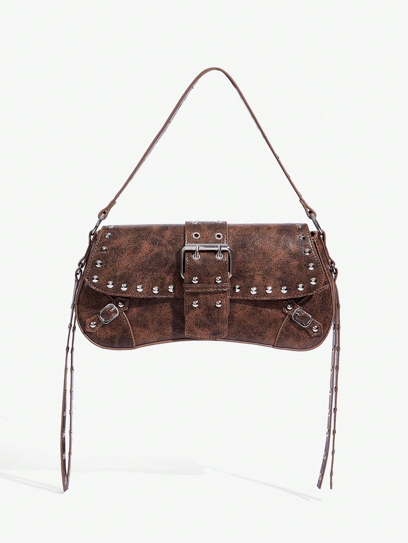 SHEIN X Lucía Bellido SHEIN SXY Fashionable Black Stud Shoulder Bag For Women, Versatile, Shopping Bag, Cool, Street Bag, Teenagers