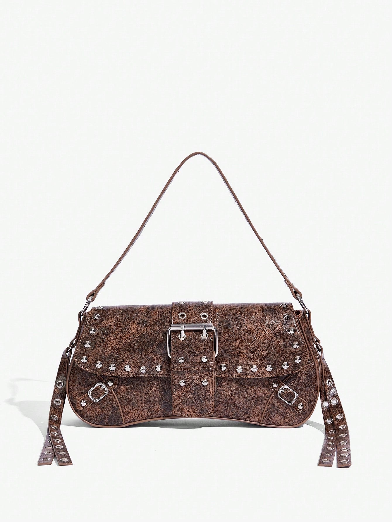 SHEIN X Lucía Bellido SHEIN SXY Fashionable Black Stud Shoulder Bag For Women, Versatile, Shopping Bag, Cool, Street Bag, Teenagers