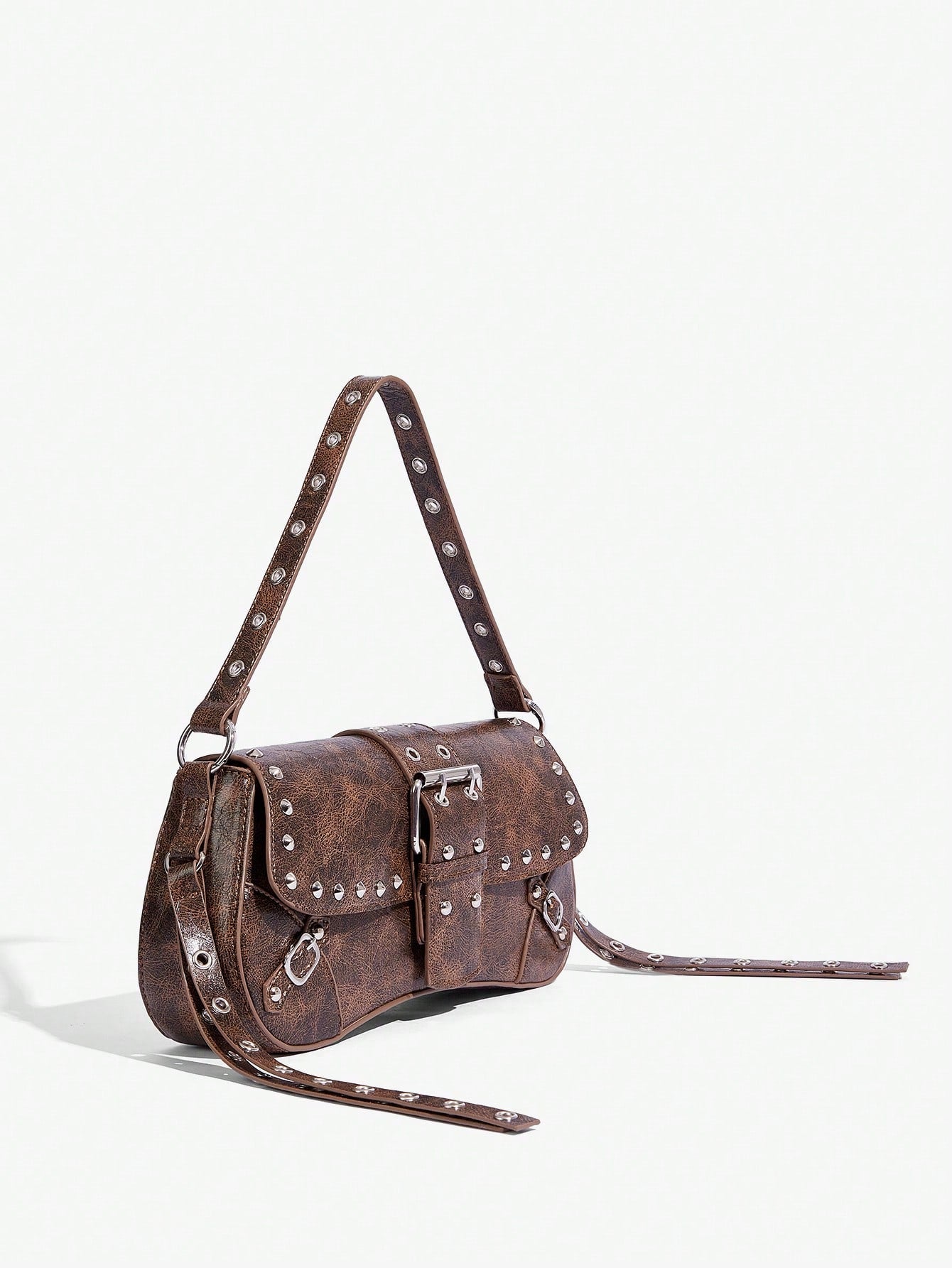 SHEIN X Lucía Bellido SHEIN SXY Fashionable Black Stud Shoulder Bag For Women, Versatile, Shopping Bag, Cool, Street Bag, Teenagers