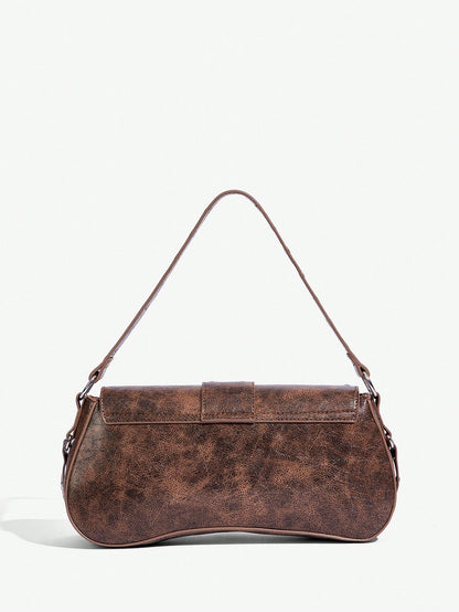 SHEIN X Lucía Bellido SHEIN SXY Fashionable Black Stud Shoulder Bag For Women, Versatile, Shopping Bag, Cool, Street Bag, Teenagers