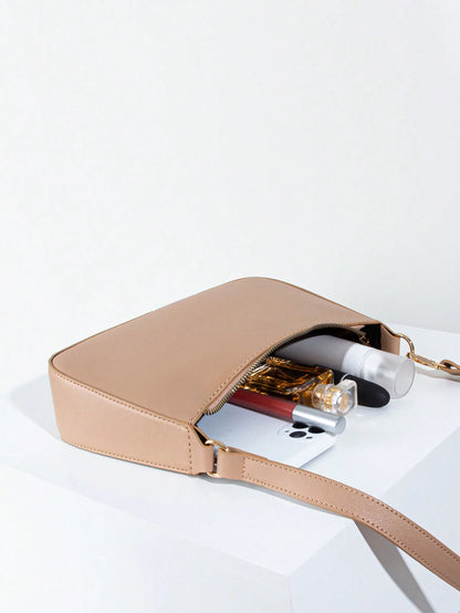 Artificial Patent Leather Minimalist Hobo Bag, Perfect For Music Festival