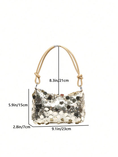 1pc Gold-Tone Glittery Crescent Moon Shape PVC Shoulder Bag For Women