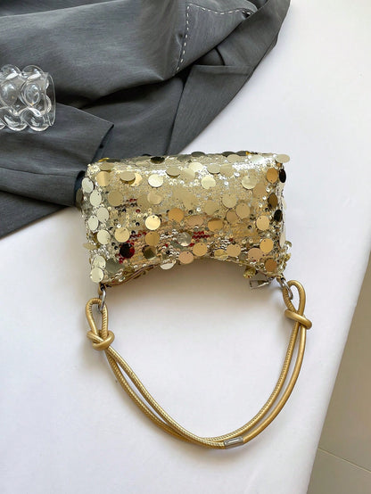 1pc Gold-Tone Glittery Crescent Moon Shape PVC Shoulder Bag For Women