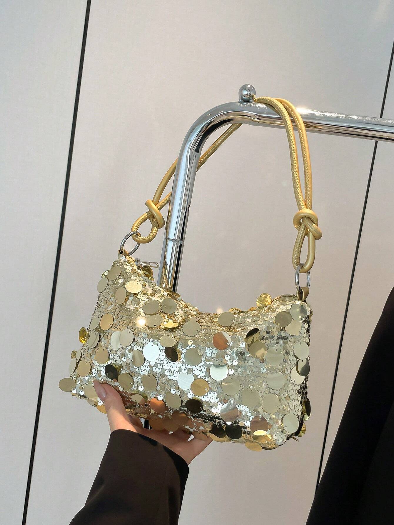 1pc Gold-Tone Glittery Crescent Moon Shape PVC Shoulder Bag For Women